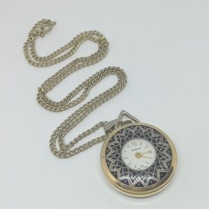 * vintage Adanac mechanical watch pendant gold tone chain necklace 24"